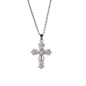 Silver color Cross Necklace with Faux Pearls and Rhinestones Women's Jewelry